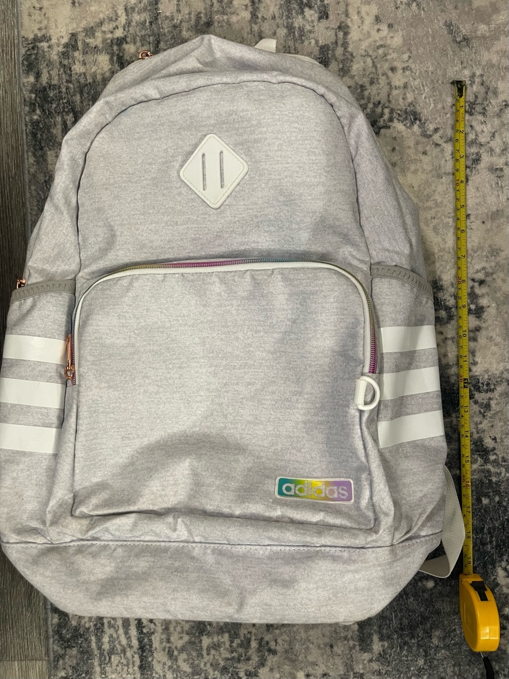 adidas Light Gray Backpack with Rainbow Logo Accent